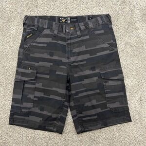 Ariat Rebar M4 Cargo Shorts 32 Black Masonry Camo Relaxed Fit 11" Inseam